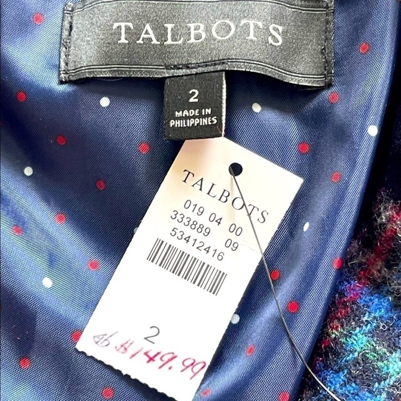 NWT! $150 Talbots Blue Plaid Blazer Jacket Coat Wool Blend, Sz 2 - Picture 3 of 13